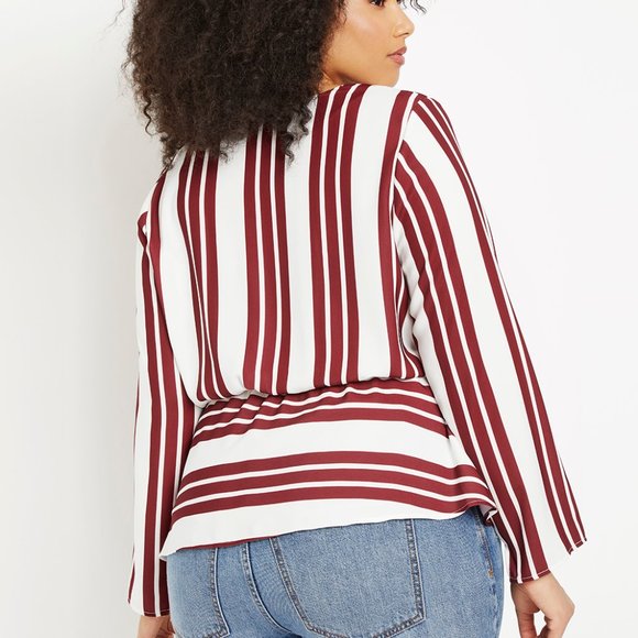 Eloquii - The Wild Stripe Wrap Top - White & Chocolate - Picture 2 of 7